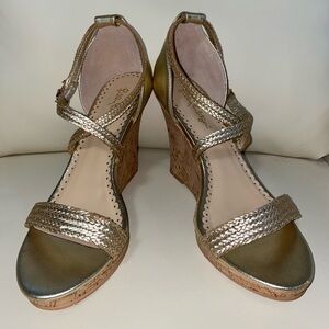 Lilly Pulitzer Metallic Gold Maddie Cork Strap Wedge Heels